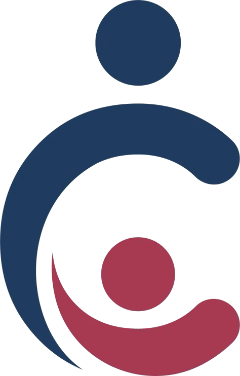 The ABC Au Pair logo mark: a navy figure embracing a smaller bordeaux figure